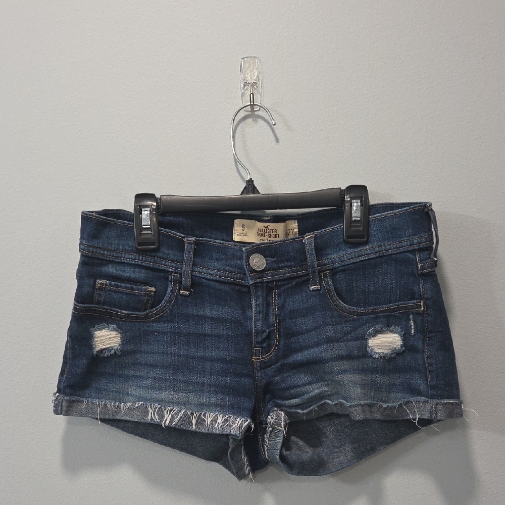 Junior's Hollister Dark Wash Lie Rise Short Shorts - 5